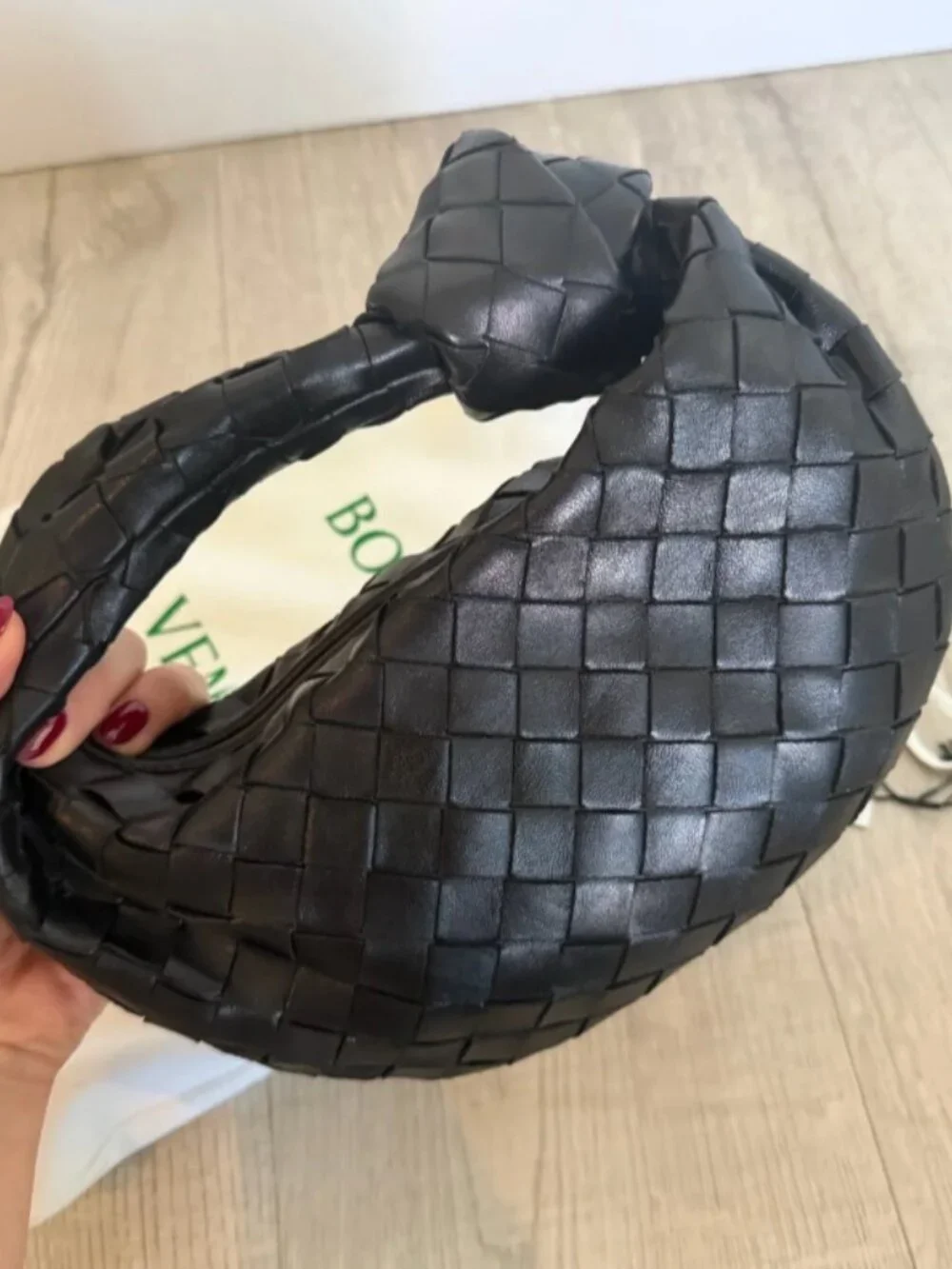 Bottega Veneta Mini Jodie Intrecciato Woven Leather Hobo Bag Black